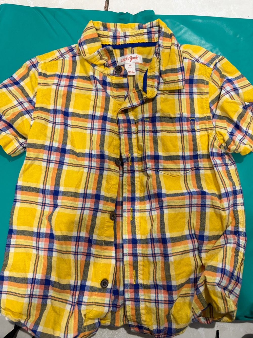 Cat & Jack Yellow Plaid Short-Sleeve Button-Down Shirt